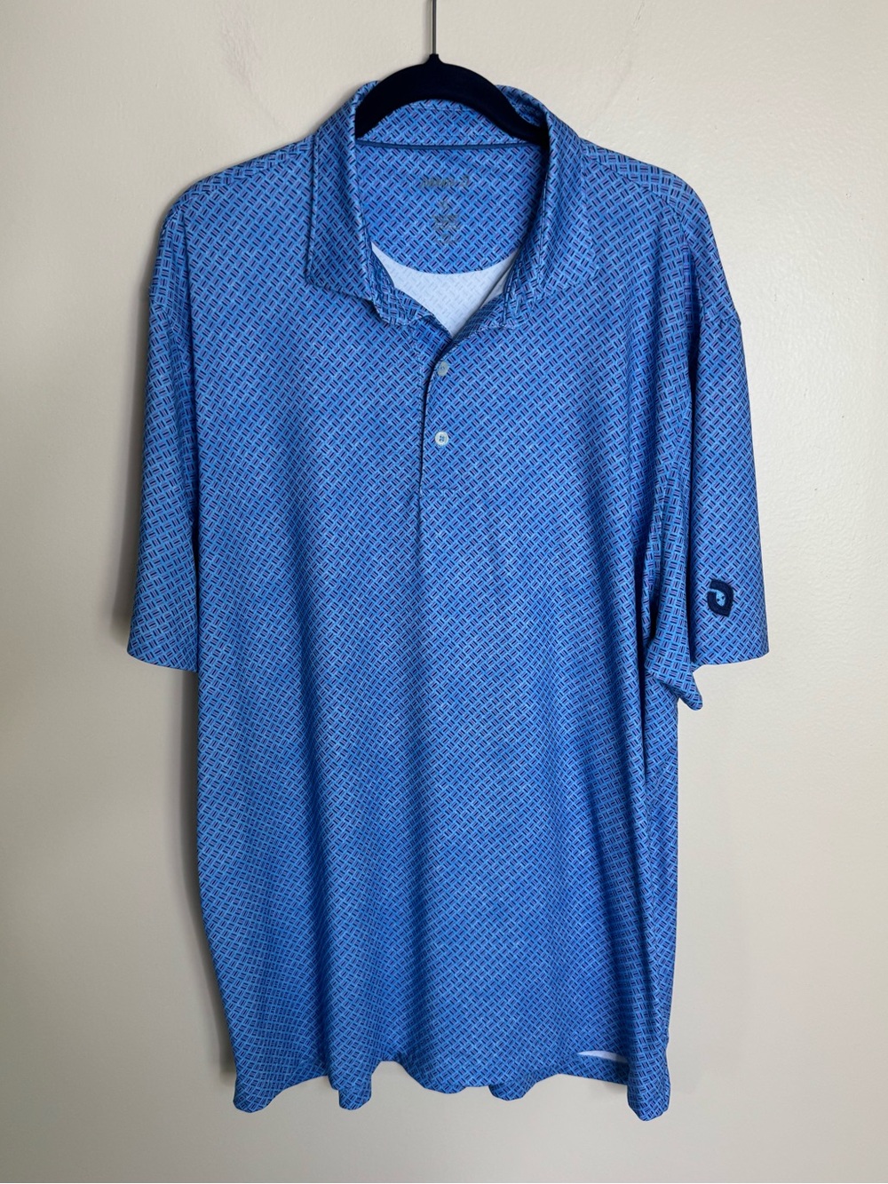 Johnnie O Forbes Polo Shirt Mens X-Large Blue Geometric Print Short Sleeve Golf